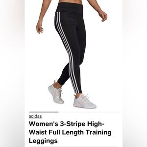 Black Adidas striped leggings. Never worn, tags on. Mid-rise to high rise.